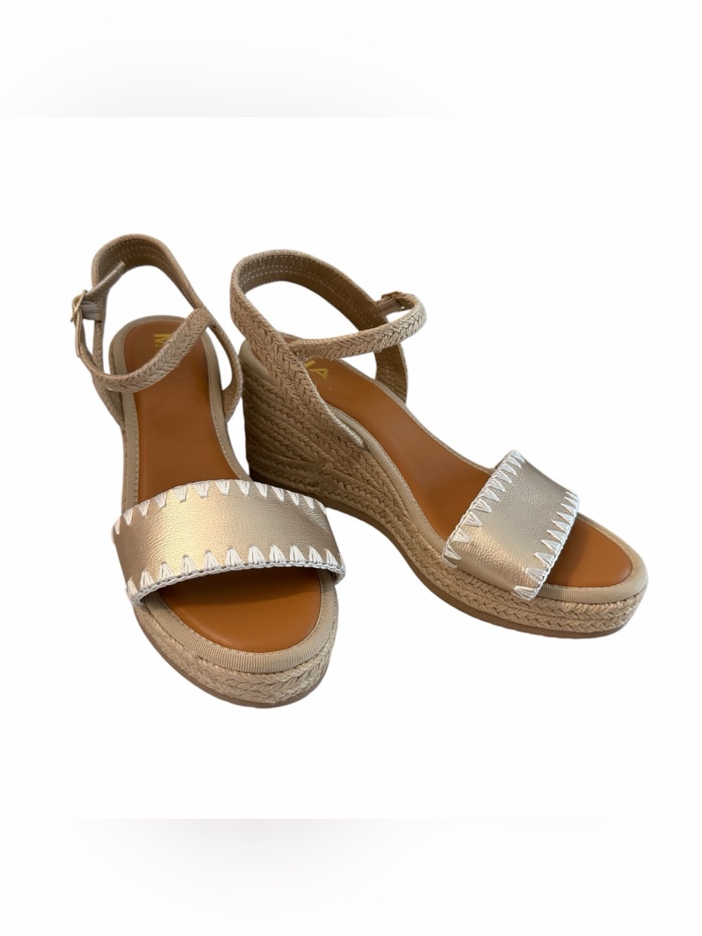 MIA Women’s Gold Espadrille Wedge Sandals with Ankle Strap Sz 9 NWOT